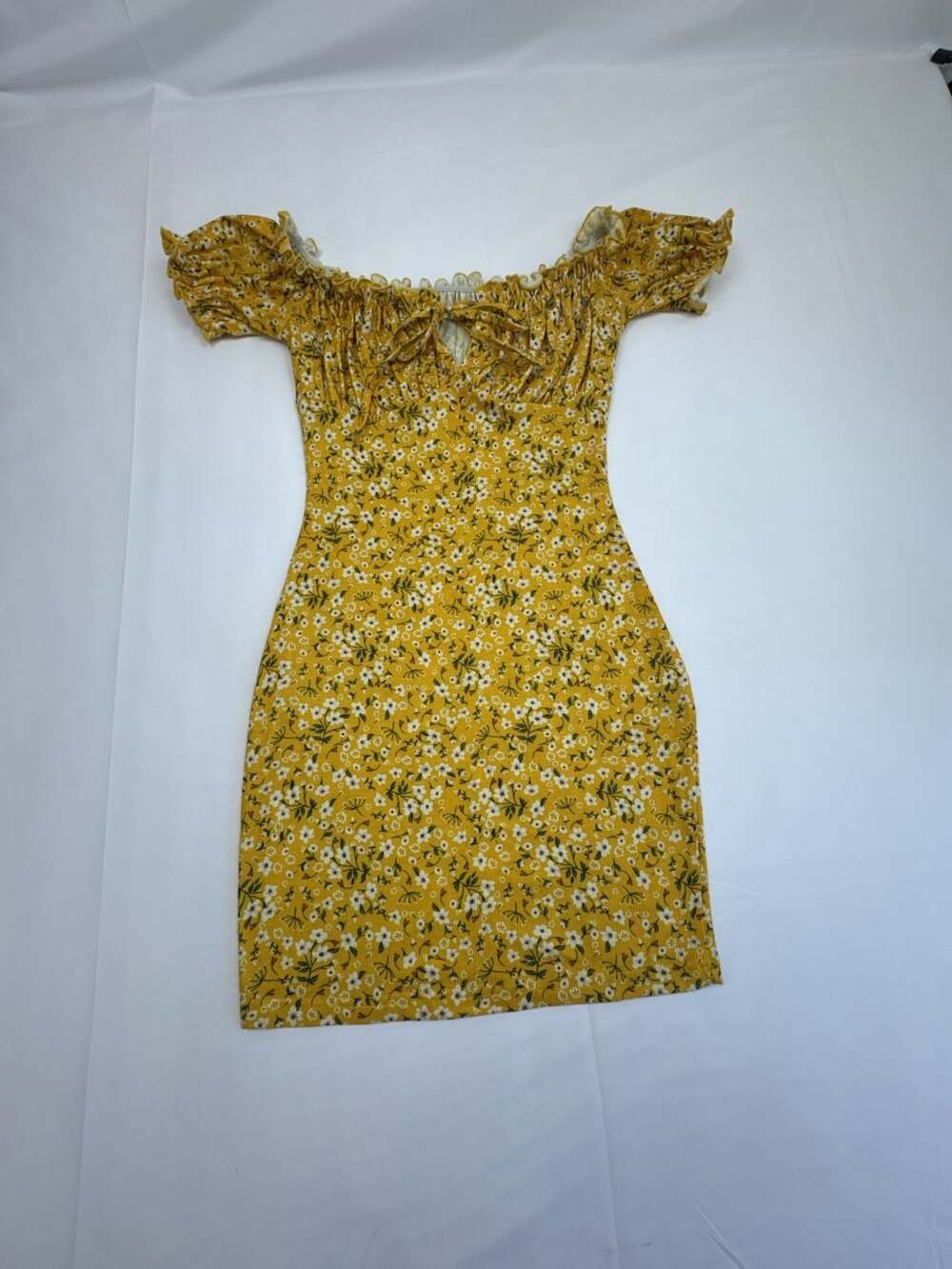 SHEIN Off-Shoulder Tie-Front Ditsy Floral Mini Dress